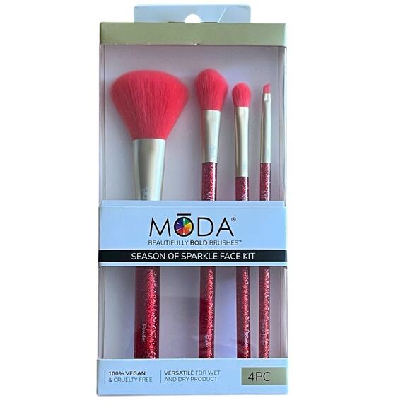 MODA 4 Piece Season of Sparkle Face and Eye Kit Makeup Brushes - Wet and Dry - Picture 1 of 5